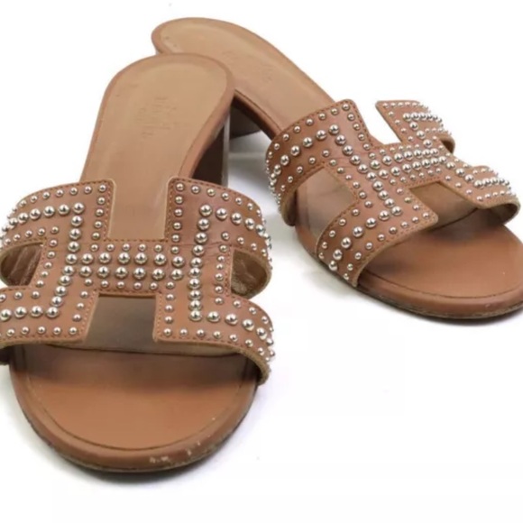 Hermes Shoes - Authentic HERMES Sandals Brown Leather/Silvertone size 7